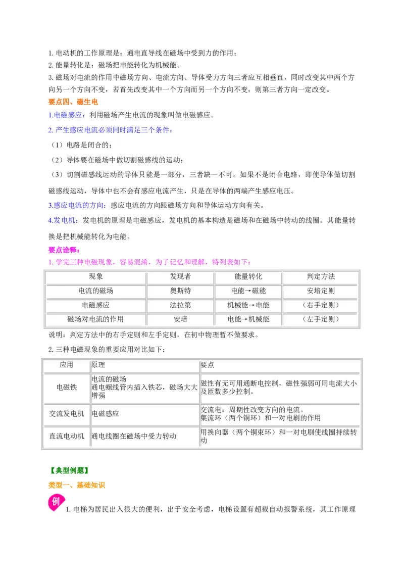 第16章《电磁转换》全章复习与巩固讲义&mdash;2020-2021学年苏科版九年级物理下册（机构专用）_9下-初中物理苏科版(4)_9下-初中物理苏科版（旧版）赠送_04讲义