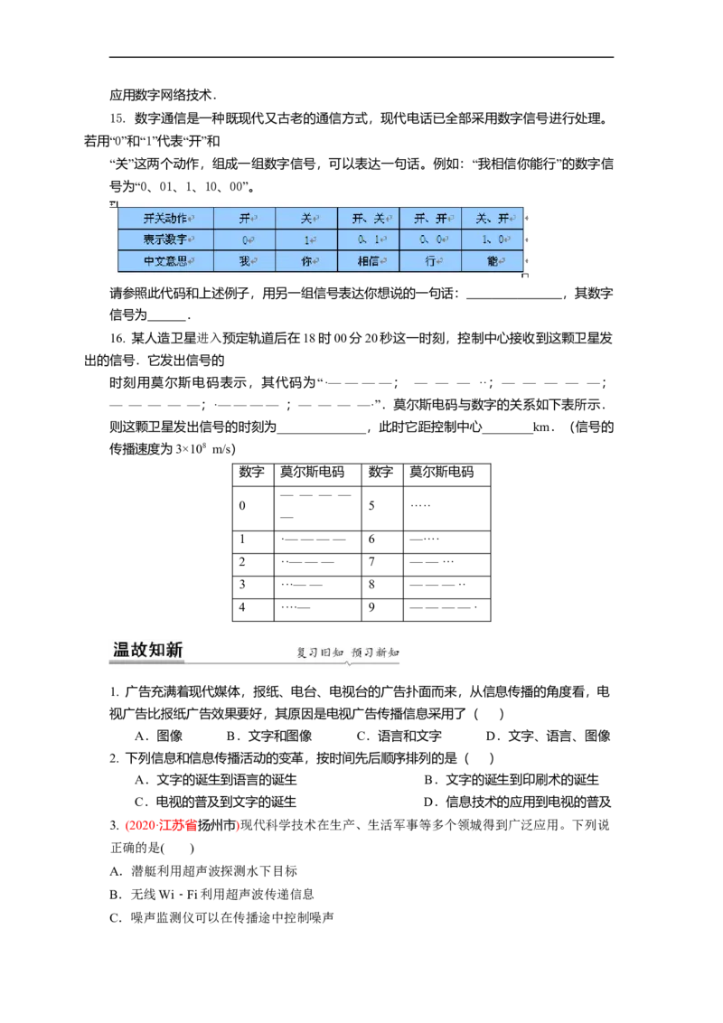 17.1信息与信息传播(原卷版)_9下-初中物理苏科版(4)_9下-初中物理苏科版（旧版）赠送_04讲义_2022-2023学年九年级下册物理同步备课讲义(苏科版)(21)份