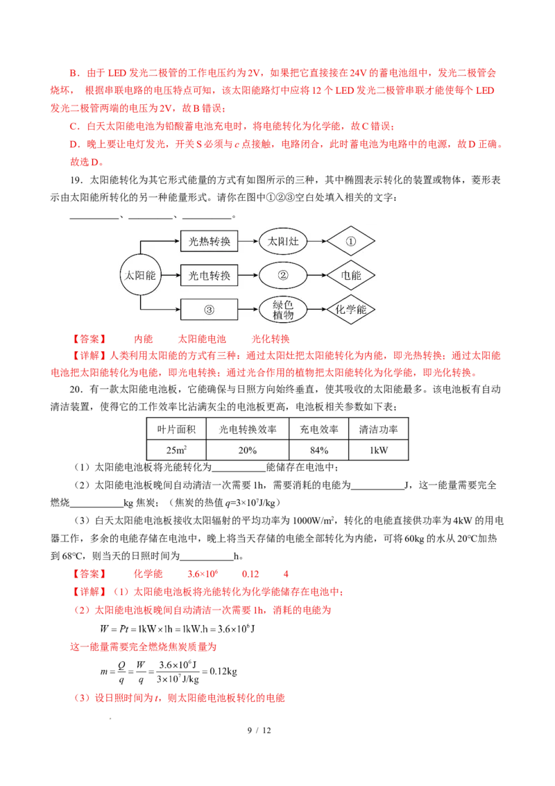 二、核能太阳能（培优考点练）（解析版）_9下-初中物理苏科版(4)_9下-初中物理苏科版（2026春季新版）持续更新_02习题试卷_培优练习