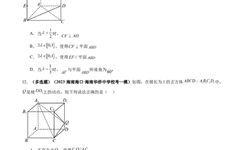 第05讲空间向量及其应用（练习）（学生版）_新高考复习资料_2024年新高考资料_一轮复习资料_完2024年高考数学一轮复习讲练测(课件+讲义+练习)（新高考）_第七章立体几何与空间向量
