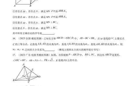 第05讲空间向量及其应用（练习）（学生版）_新高考复习资料_2024年新高考资料_一轮复习资料_完2024年高考数学一轮复习讲练测(课件+讲义+练习)（新高考）_第七章立体几何与空间向量