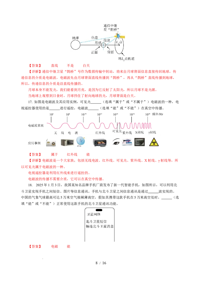 第十七章电磁波与现代通信单元测试（解析版）_9下-初中物理苏科版(4)_9下-初中物理苏科版（2026春季新版）持续更新_02习题试卷_单元测试