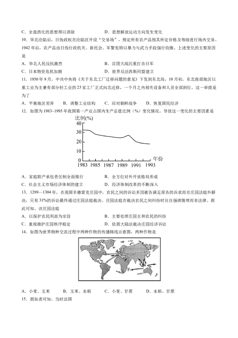 黄金卷01-赢在高考&middot;黄金8卷备战2024年高考历史模拟卷（河北专用）（考试版）_07高考历史_2024年新高考资料_4.2024高考模拟预测试卷