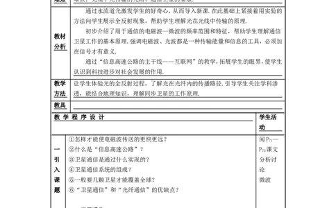 苏科初中物理九下《17.3现代通信走进信息时代》word教案(3)_9下-初中物理苏科版(4)_9下-初中物理苏科版（旧版）赠送_02教案