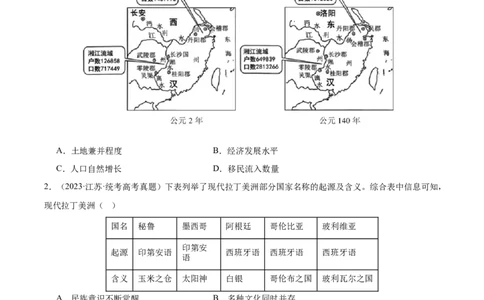 高频考点（四）人口迁徙与文化认同（原卷版）_07高考历史_2024年新高考资料_1.2024一轮复习_2024年高考一轮复习高频考点小专题式巩固提升卷