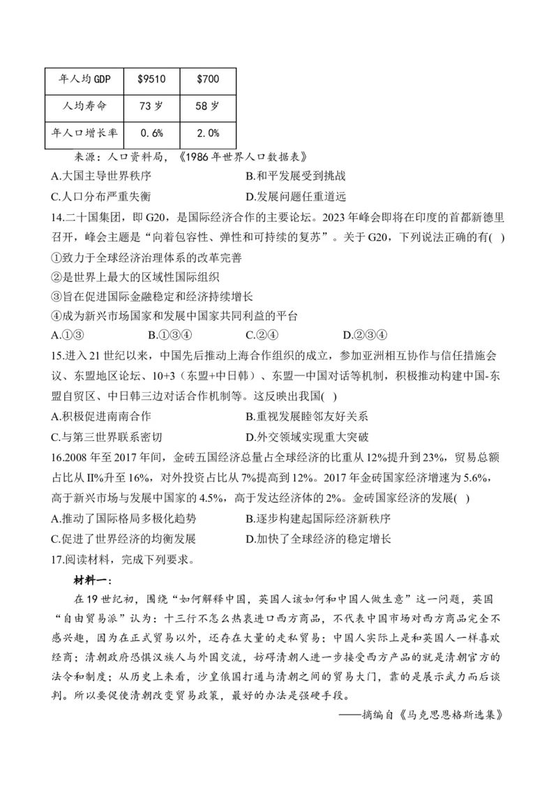 （20）当代世界发展的特点与主要趋势（含解析）&mdash;&mdash;2025届高考历史二轮复习易错重难提升新高考版_07高考历史_2025年新高考资料_二轮复习