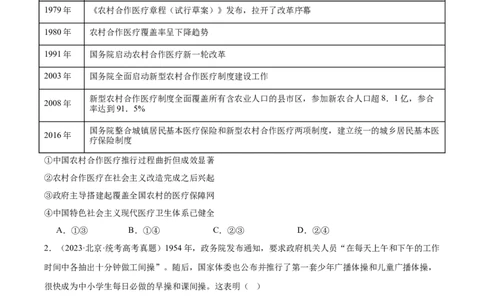 高频考点（三）现代医疗与社会生活（原卷版）_07高考历史_2024年新高考资料_1.2024一轮复习_2024年高考一轮复习高频考点小专题式巩固提升卷