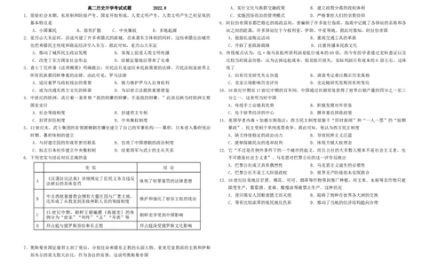 黑龙江省鹤岗市第一中学2022-2023学年高二上学期开学考试历史试题_07高考历史_历史高考模拟题_旧高考_2023年_2023黑龙江省鹤岗市第一中学高二上学期开学考试历史