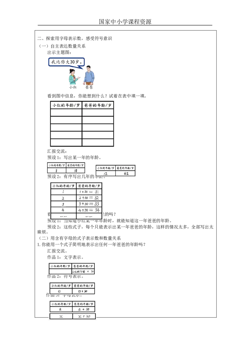 用字母表示数（第1课时）_教学设计_小学数学人教版单独教案（1-6上下册）_《智慧教育教案》1-6上下册（25秋）_1-6上册_5年级上册（教案）新插图_第5单元简易方程