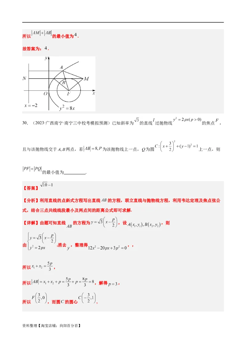 第45讲抛物线及其性质（精讲）一轮复习讲义2024年高考数学高频考点题型归纳与方法总结（新高考通用）解析版_新高考复习资料_2024年新高考资料_一轮复习资料