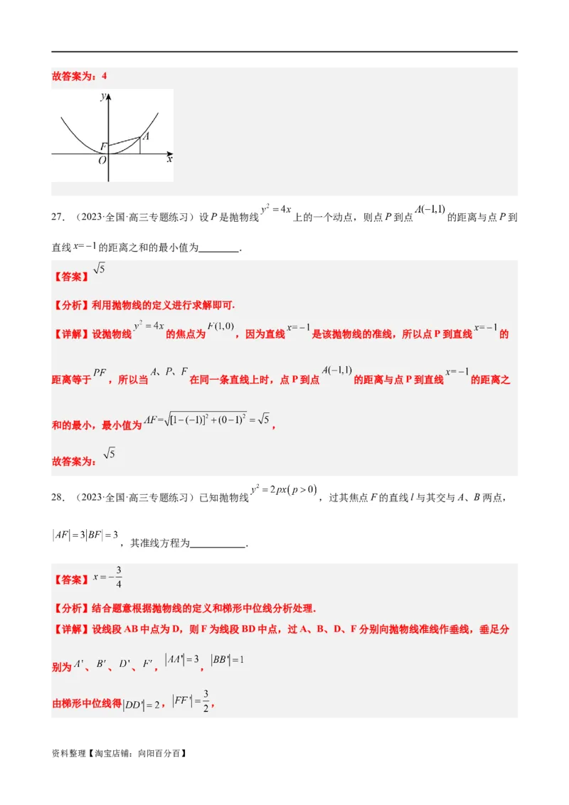 第45讲抛物线及其性质（精讲）一轮复习讲义2024年高考数学高频考点题型归纳与方法总结（新高考通用）解析版_新高考复习资料_2024年新高考资料_一轮复习资料