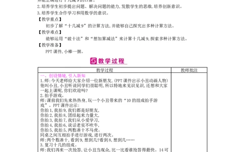 第2单元20以内的退位减法_小学数学人教版1年级下册_1课时简案_1课时简案