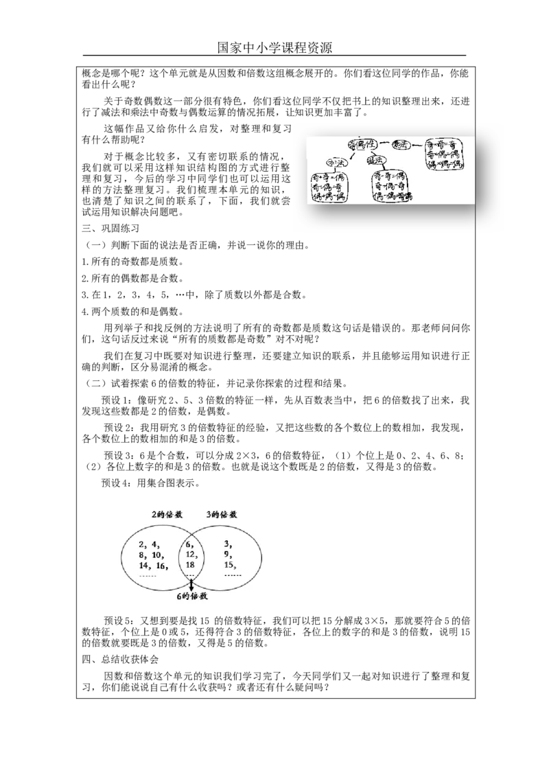 因数和倍数整理和复习_教学设计_小学数学人教版单独教案（1-6上下册）_《智慧教育教案》1-6上下册（25秋）_1-6下册_5年级下册（教案）新插图_第2单元因数和倍数
