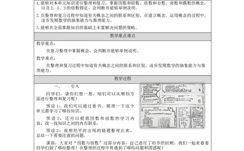 因数和倍数整理和复习_教学设计_小学数学人教版单独教案（1-6上下册）_《智慧教育教案》1-6上下册（25秋）_1-6下册_5年级下册（教案）新插图_第2单元因数和倍数