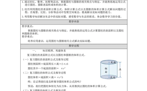 圆柱与圆锥单元整理和复习_教学设计_小学数学人教版单独教案（1-6上下册）_《智慧教育教案》1-6上下册（25秋）_1-6下册_6年级下册（教案）新插图_第3单元圆柱与圆锥
