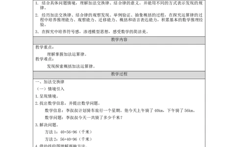 加法运算律(第1课时)_教学设计_小学数学人教版单独教案（1-6上下册）_《智慧教育教案》1-6上下册（25秋）_1-6下册_4年级下册（教案）新插图_第3单元运算律