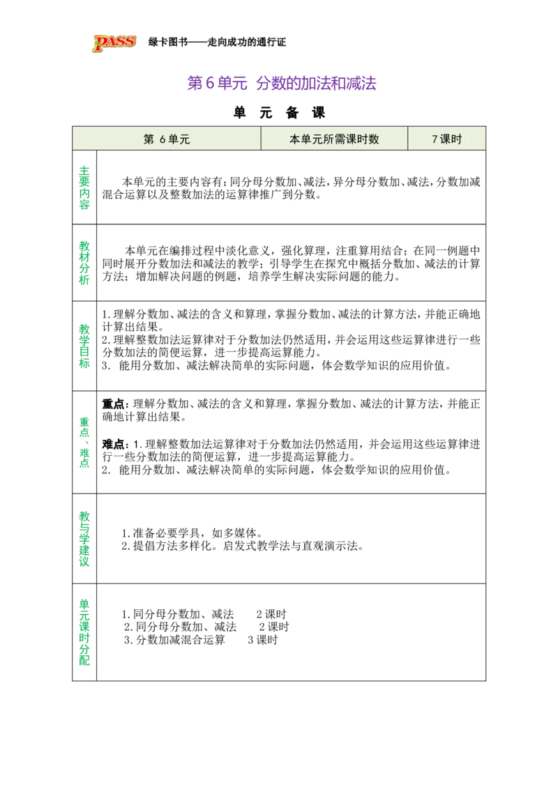 单元备课_小学数学人教版单独教案（1-6上下册）_《绿卡图书教案》1-6下册（26春）_5年级下册（26春）_第6单元