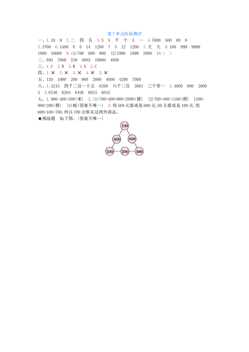 第7单元测试卷_小学数学人教版2年级下册_11单元测试卷_11单元测试卷