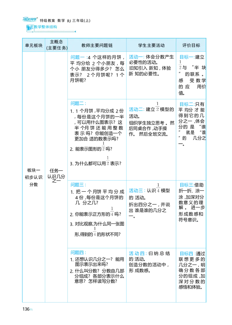 第六单元分数的初步认识_小学数学人教版单独教案（1-6上下册）_《阳光同学教案》1-6上册（25秋）_阳光同学特级教案数学人教3年级上册