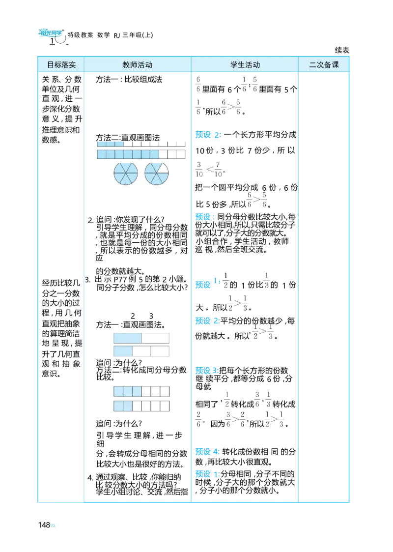 第六单元分数的初步认识_小学数学人教版单独教案（1-6上下册）_《阳光同学教案》1-6上册（25秋）_阳光同学特级教案数学人教3年级上册