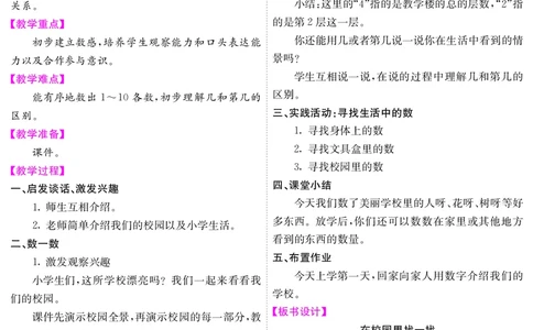 一人数上册教案_小学数学人教版单独教案（1-6上下册）_《课堂内外教案》1-6上下册（26春）_1-6上册（25秋）