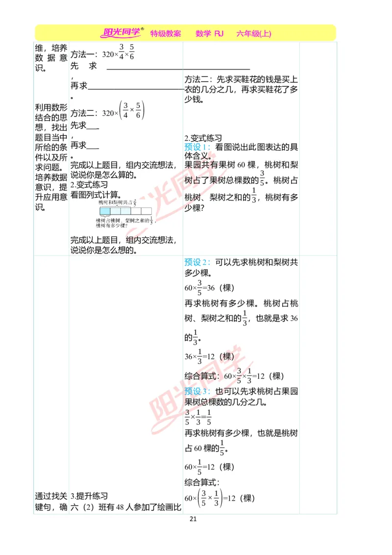 第一单元教学案例_小学数学人教版单独教案（1-6上下册）_《阳光同学教案》1-6上册（25秋）_阳光同学特级教案数学人教6年级上册_第一单元分数乘法