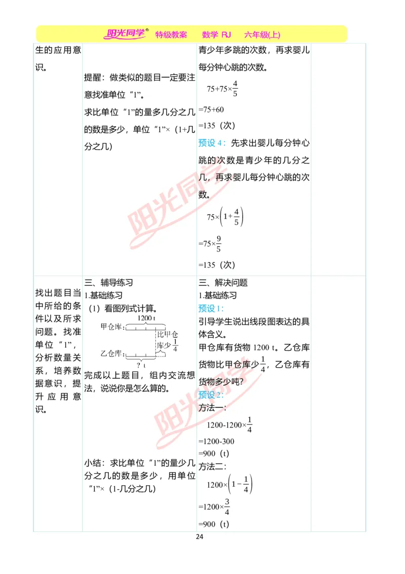 第一单元教学案例_小学数学人教版单独教案（1-6上下册）_《阳光同学教案》1-6上册（25秋）_阳光同学特级教案数学人教6年级上册_第一单元分数乘法