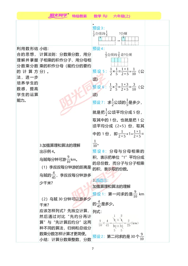 第一单元教学案例_小学数学人教版单独教案（1-6上下册）_《阳光同学教案》1-6上册（25秋）_阳光同学特级教案数学人教6年级上册_第一单元分数乘法