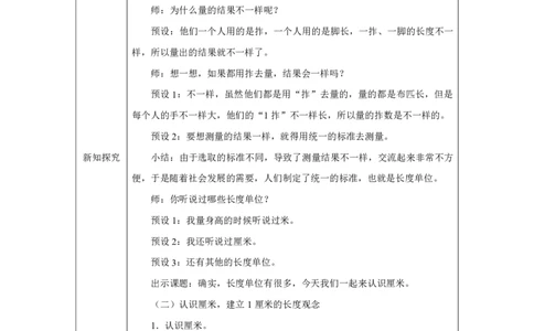 23认识厘米及用厘米量_认识厘米及用厘米量_教学设计_小学数学人教版单独教案（1-6上下册）_《智慧教育教案》1-6上下册（25秋）_1-6上册_2年级上册（教案）2025秋新教材_第4单元
