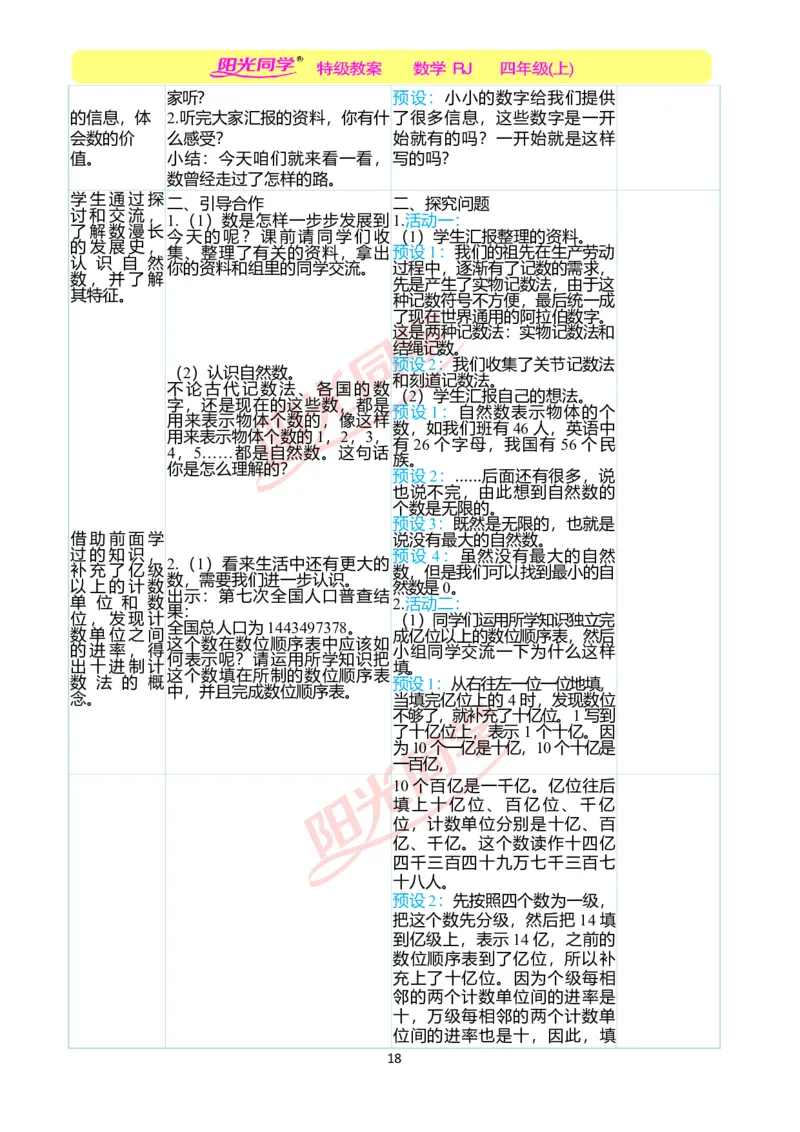 二、教学案例_小学数学人教版单独教案（1-6上下册）_《阳光同学教案》1-6上册（25秋）_阳光同学特级教案数学人教4年级上册_第一单元大数的认识