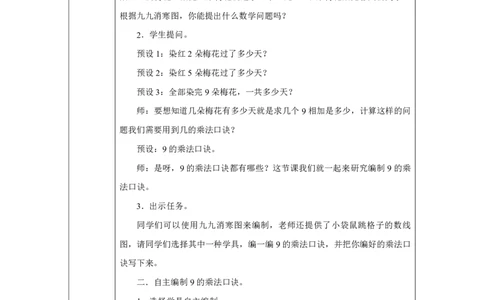 329的乘法口诀_9的乘法口诀_教学设计_小学数学人教版单独教案（1-6上下册）_《智慧教育教案》1-6上下册（25秋）_1-6上册_2年级上册（教案）2025秋新教材_第5单元