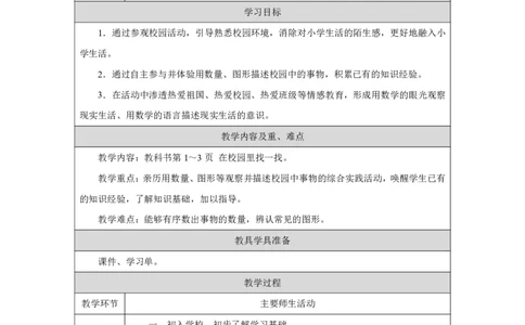 在校园里找一找_教学设计_小学数学人教版单独教案（1-6上下册）_《智慧教育教案》1-6上下册（25秋）_1-6上册_1年级上册（教案）2024秋新教材_数学游戏