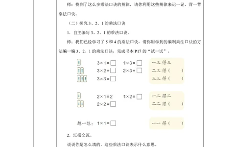 74、3、2、1的乘法口诀_4、3、2、1的乘法口诀_教学设计_小学数学人教版单独教案（1-6上下册）_《智慧教育教案》1-6上下册（25秋）_1-6上册_2年级上册（教案）2025秋新教材_第2单元