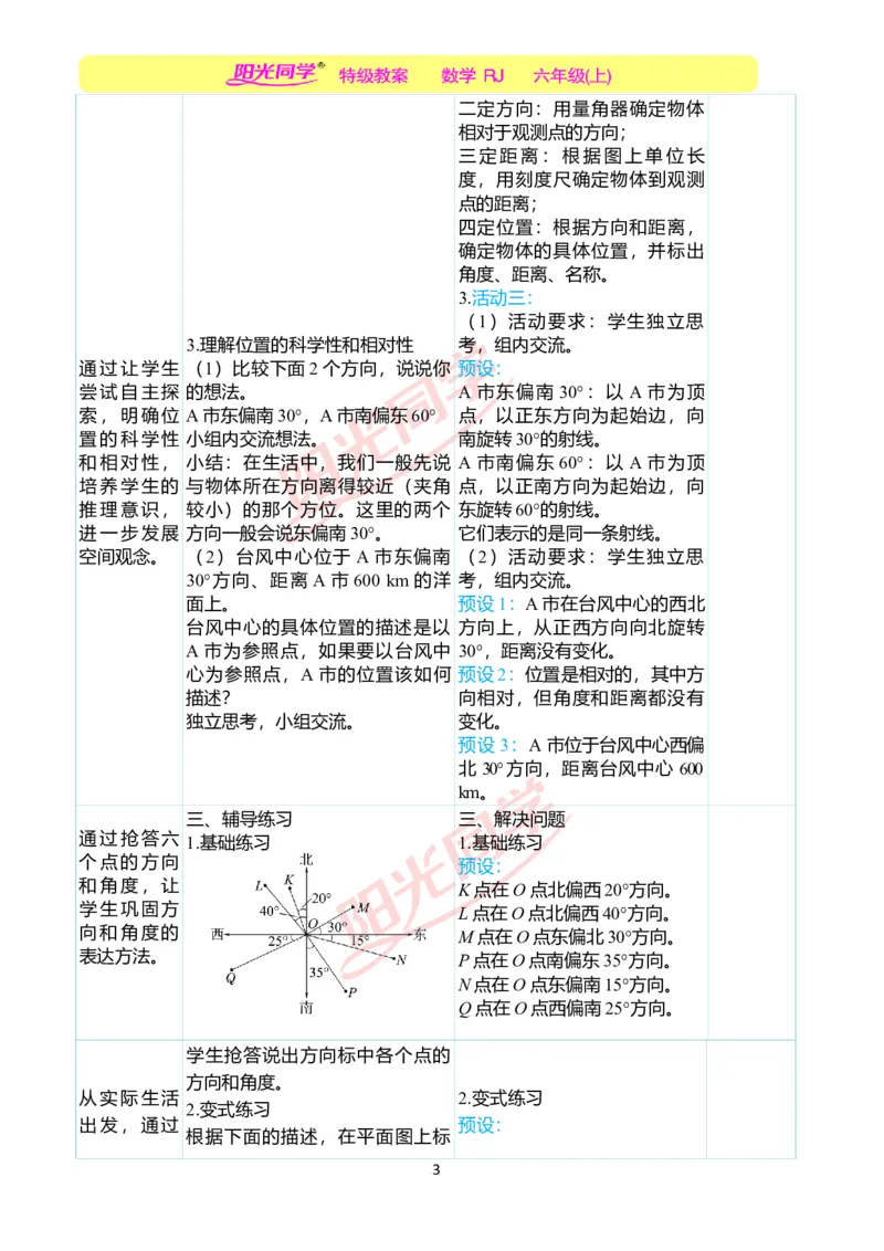 第二单元教学案例_小学数学人教版单独教案（1-6上下册）_《阳光同学教案》1-6上册（25秋）_阳光同学特级教案数学人教6年级上册_第二单元位置与方向（二）