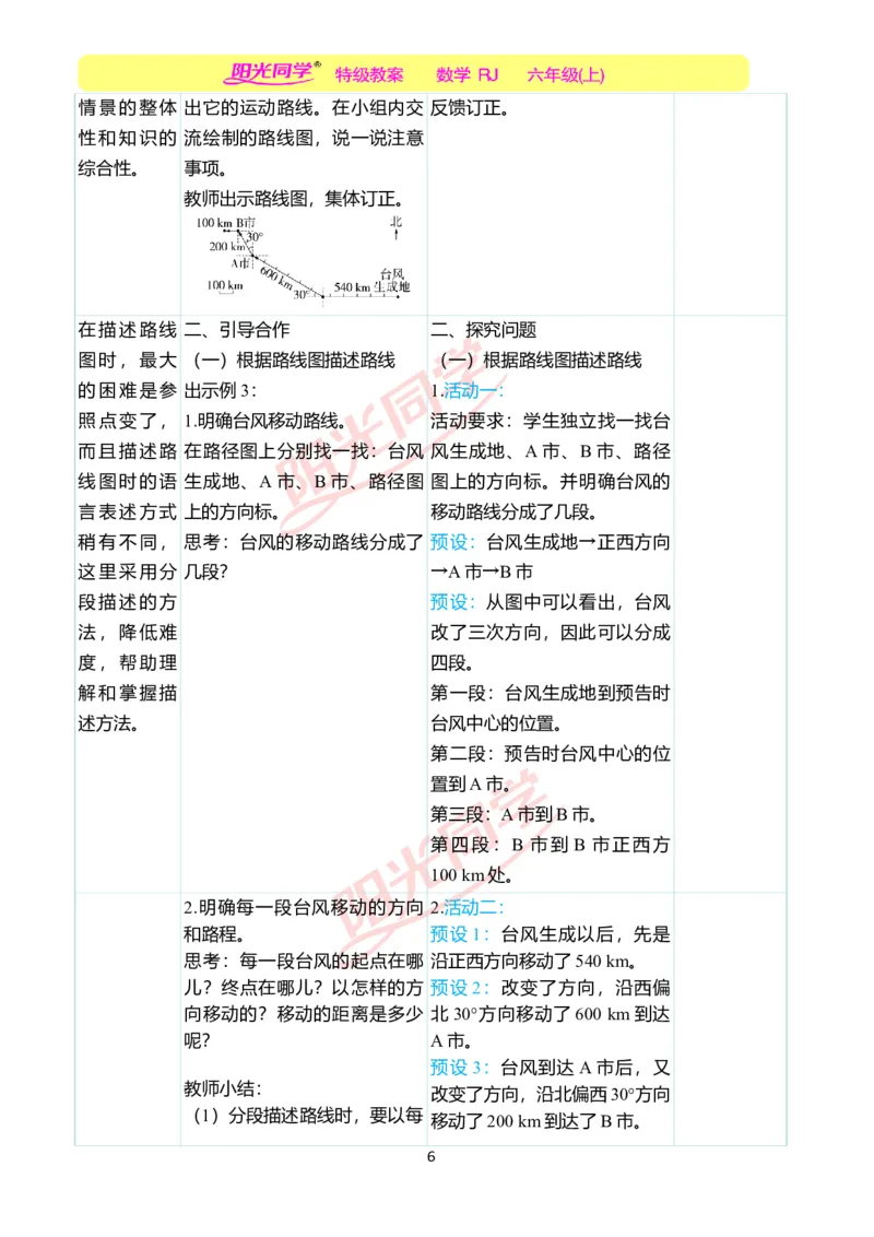 第二单元教学案例_小学数学人教版单独教案（1-6上下册）_《阳光同学教案》1-6上册（25秋）_阳光同学特级教案数学人教6年级上册_第二单元位置与方向（二）