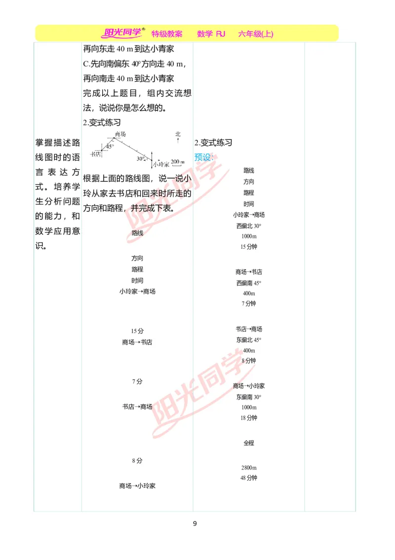 第二单元教学案例_小学数学人教版单独教案（1-6上下册）_《阳光同学教案》1-6上册（25秋）_阳光同学特级教案数学人教6年级上册_第二单元位置与方向（二）