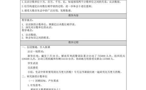 亿以内数的认识_教学设计_小学数学人教版单独教案（1-6上下册）_《智慧教育教案》1-6上下册（25秋）_1-6上册_4年级上册（教案）新插图_第1单元大数的认识