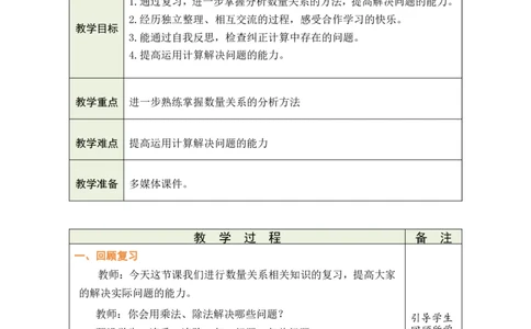 2数量关系_小学数学人教版单独教案（1-6上下册）_《绿卡图书教案》1-6下册（26春）_3年级下册（26春）_8复习与关联