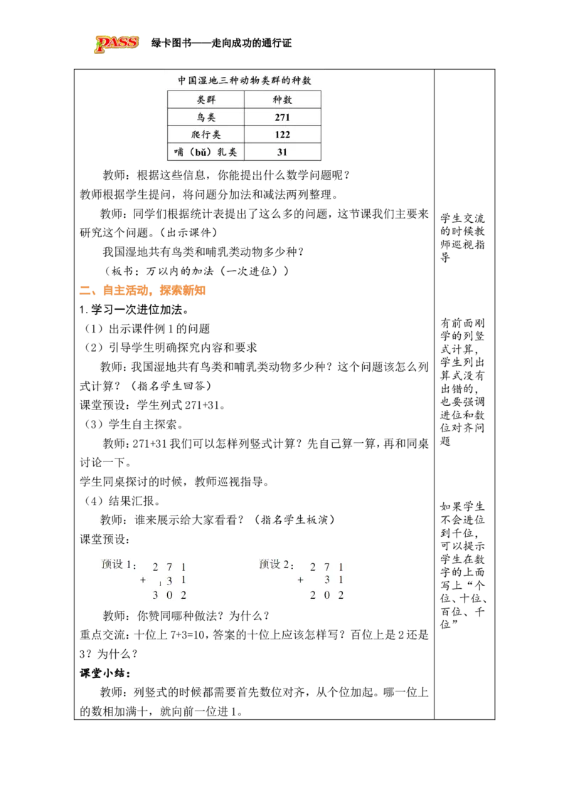 第1课时万以内的加法（一次进位）_小学数学人教版单独教案（1-6上下册）_《绿卡图书教案》1-6下册（26春）_2年级下册（26春）_四万以内的加法和减法