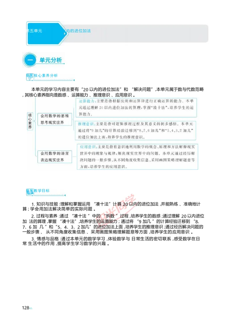 五20以内的进位加法_小学数学人教版单独教案（1-6上下册）_《阳光同学教案》1-6上册（25秋）_阳光同学特级教案数学人教1年级上册