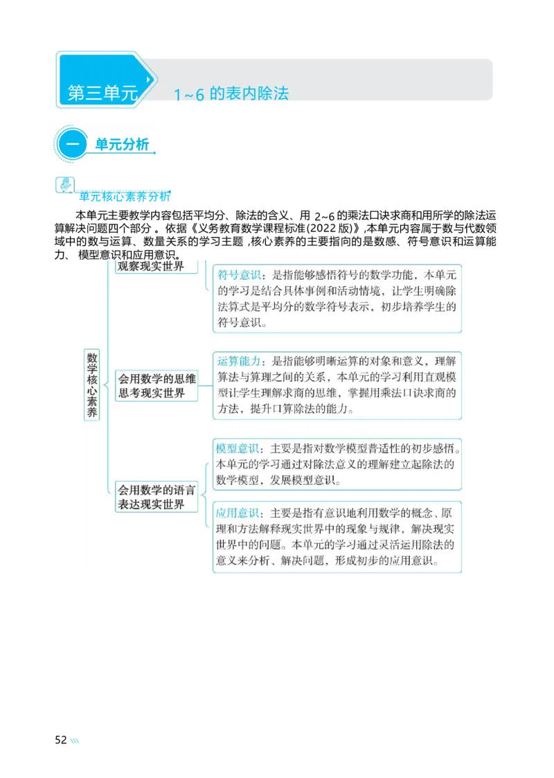 第三单元_小学数学人教版单独教案（1-6上下册）_《阳光同学教案》1-6上册（25秋）_阳光同学特级教案数学人教2年级上册_第三单元1~6的表内除法