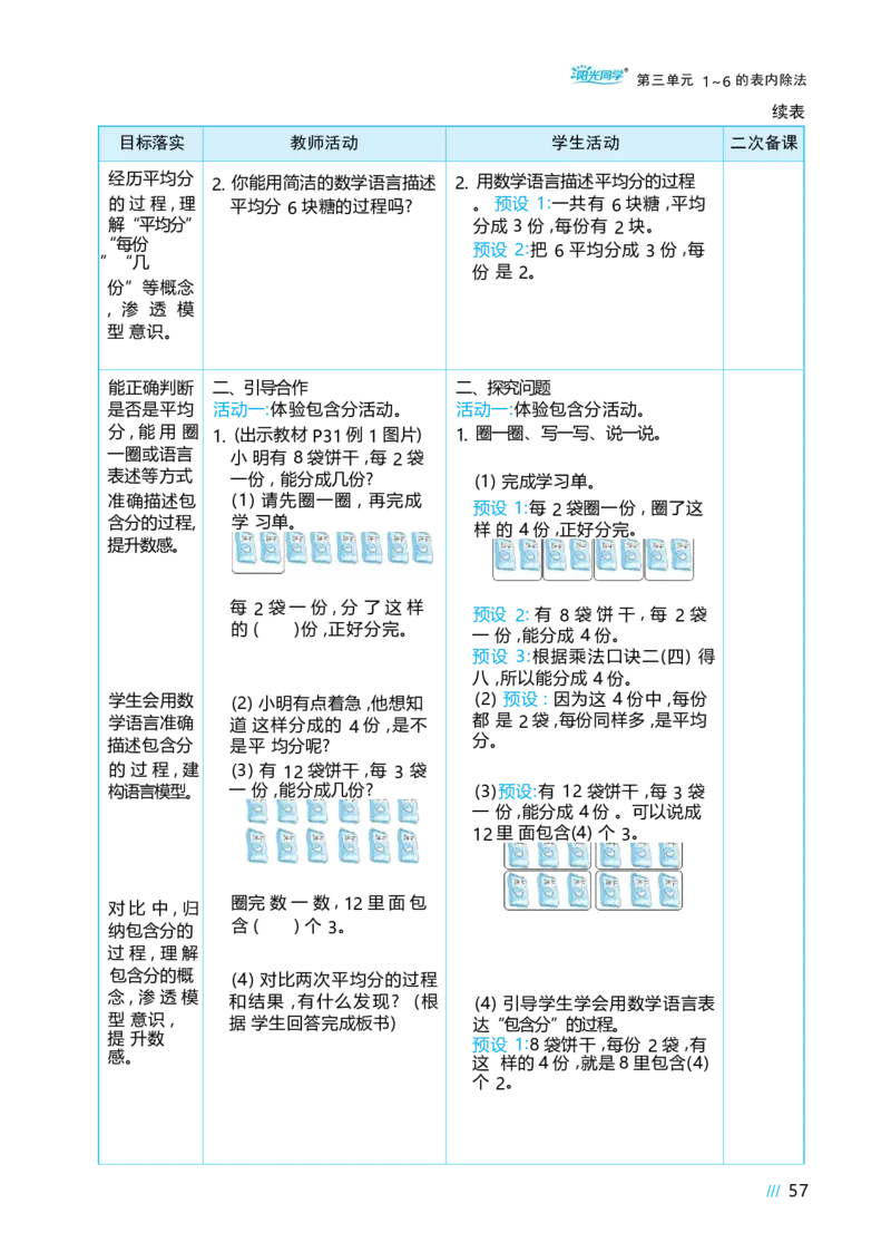 第三单元_小学数学人教版单独教案（1-6上下册）_《阳光同学教案》1-6上册（25秋）_阳光同学特级教案数学人教2年级上册_第三单元1~6的表内除法