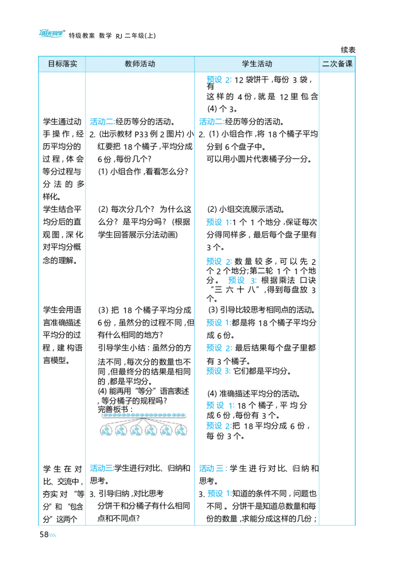 第三单元_小学数学人教版单独教案（1-6上下册）_《阳光同学教案》1-6上册（25秋）_阳光同学特级教案数学人教2年级上册_第三单元1~6的表内除法
