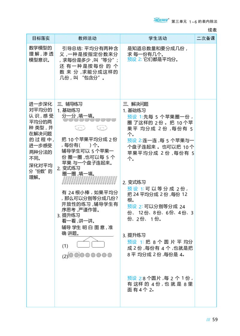 第三单元_小学数学人教版单独教案（1-6上下册）_《阳光同学教案》1-6上册（25秋）_阳光同学特级教案数学人教2年级上册_第三单元1~6的表内除法