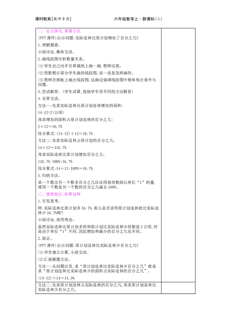 第6单元　百分数(一)_小学数学人教版6年级上册_2课时简案