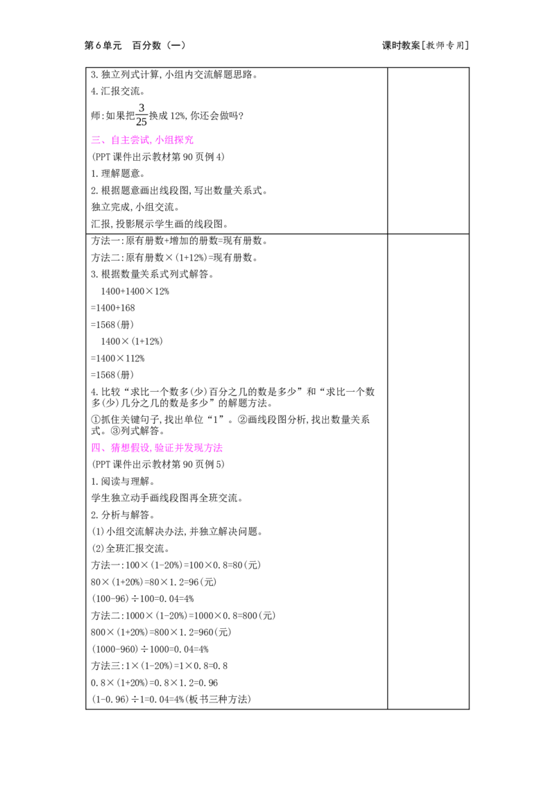 第6单元　百分数(一)_小学数学人教版6年级上册_2课时简案