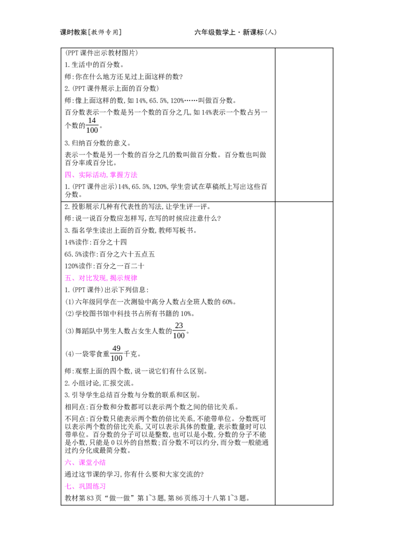 第6单元　百分数(一)_小学数学人教版6年级上册_2课时简案