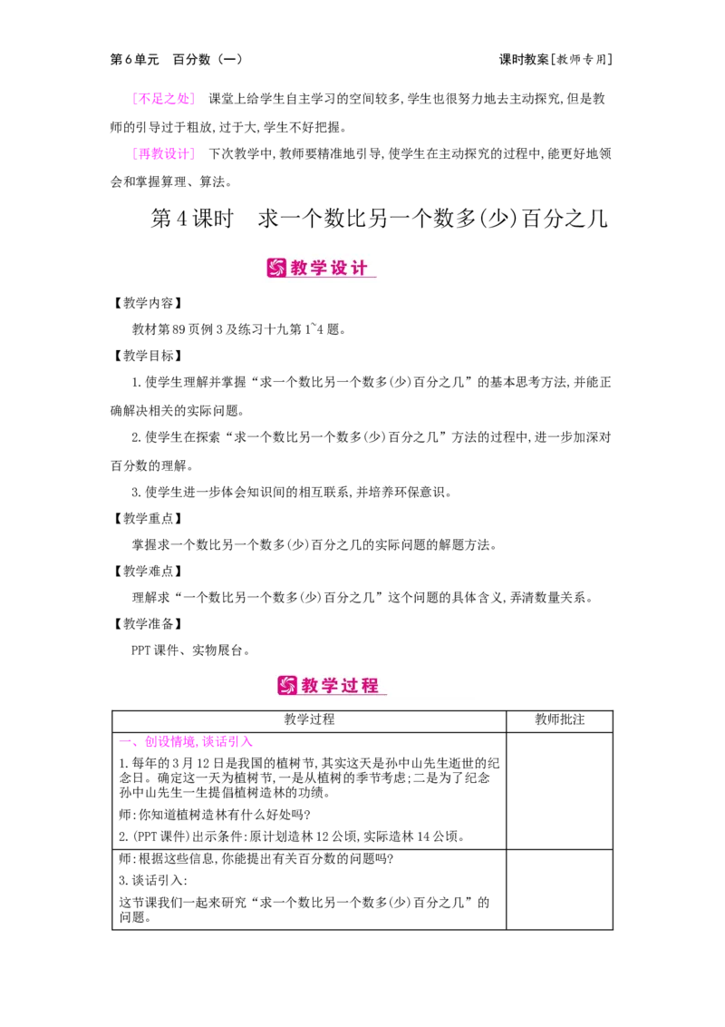 第6单元　百分数(一)_小学数学人教版6年级上册_2课时简案
