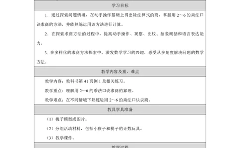 17用2~6的乘法口诀求商（1）_用2~6的乘法口诀求商（1）_教学设计_小学数学人教版单独教案（1-6上下册）_《智慧教育教案》1-6上下册（25秋）_1-6上册_2年级上册（教案）2025秋新教材_第3单元