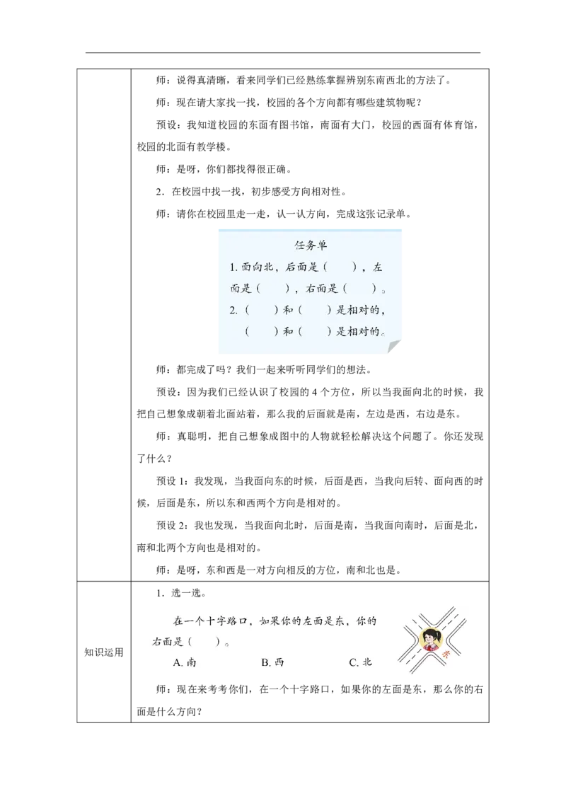 21认识东、南、西、北_认识东、南、西、北_教学设计_小学数学人教版单独教案（1-6上下册）_《智慧教育教案》1-6上下册（25秋）_1-6上册_2年级上册（教案）2025秋新教材_校园小导游